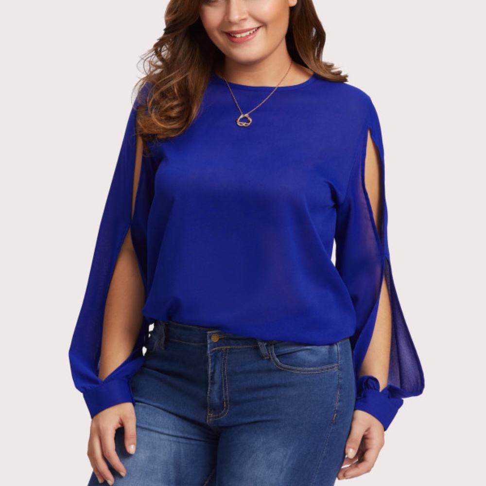 Split Sleeve Keyhole Back Chiffon Top